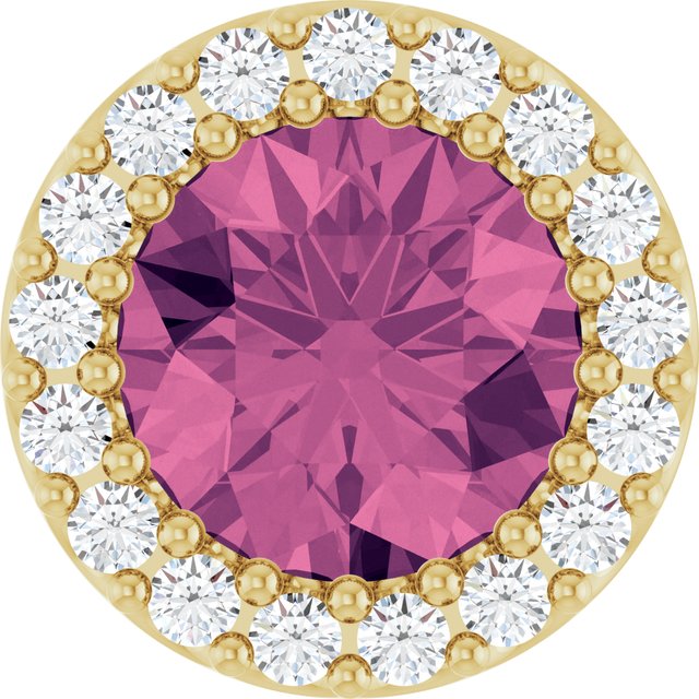 14K Yellow Natural Pink Tourmaline & 1/8 CT Natural Diamond Halo-Style Pendant