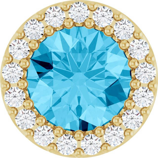 14K Yellow Natural Aquamarine & 1/8 CT Natural Diamond Halo-Style Pendant