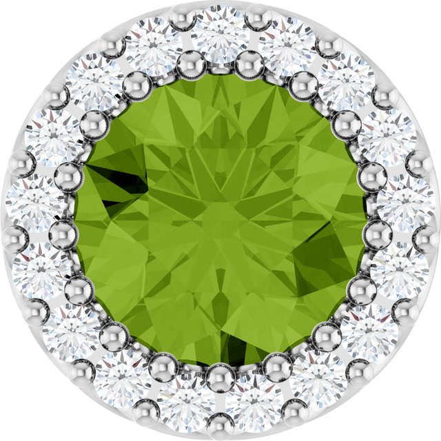 Sterling Silver Natural Peridot & 1/8 CT Natural Diamond Halo-Style Pendant