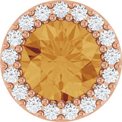14K Rose Natural Citrine & 1/8 CT Natural Diamond Halo-Style Pendant
