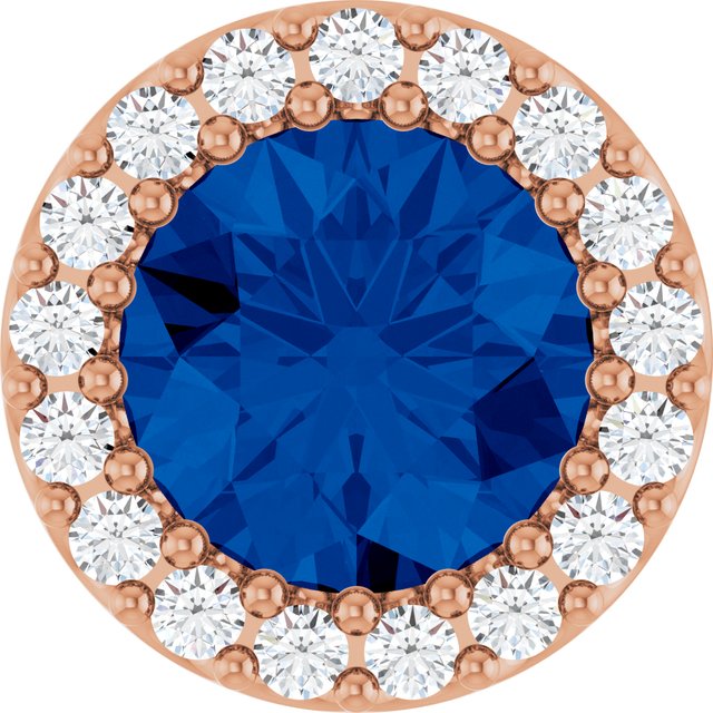 14K Rose Natural Blue Sapphire & 1/8 CTW Natural Diamond Halo-Style Pendant