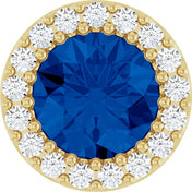 14K Yellow Natural Blue Sapphire & 1/8 CT Natural Diamond Halo-Style Pendant