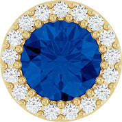 14K Yellow Natural Blue Sapphire & 1/8 CT Natural Diamond Halo-Style Pendant