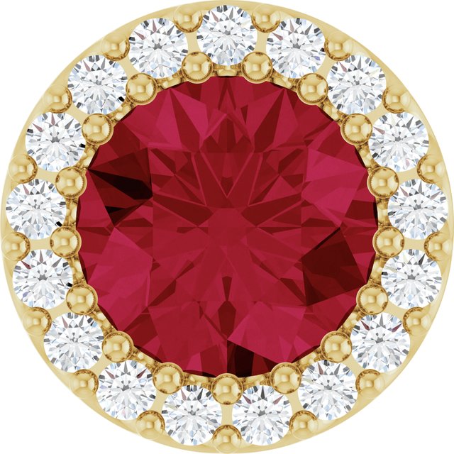 14K Yellow Lab-Grown Ruby & 1/8 CT Natural Diamond Halo-Style Pendant
