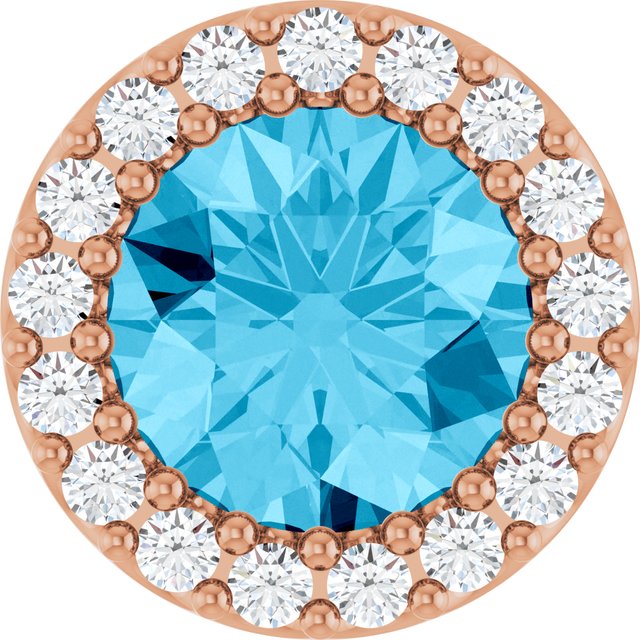 14K Rose Natural Aquamarine & 1/8 CTW Natural Diamond Halo-Style Pendant