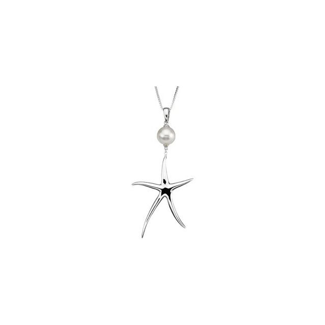 Sterling Silver Cultured White Freshwater Pearl Starfish 18" Necklace