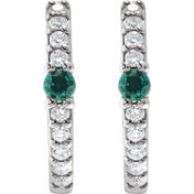 Sterling Silver Natural Emerald & 1/8 CTW Natural Diamond 13.6 mm Hoop Earring