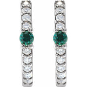 Sterling Silver Natural Emerald & 1/8 CTW Natural Diamond 13.6 mm Hoop Earring