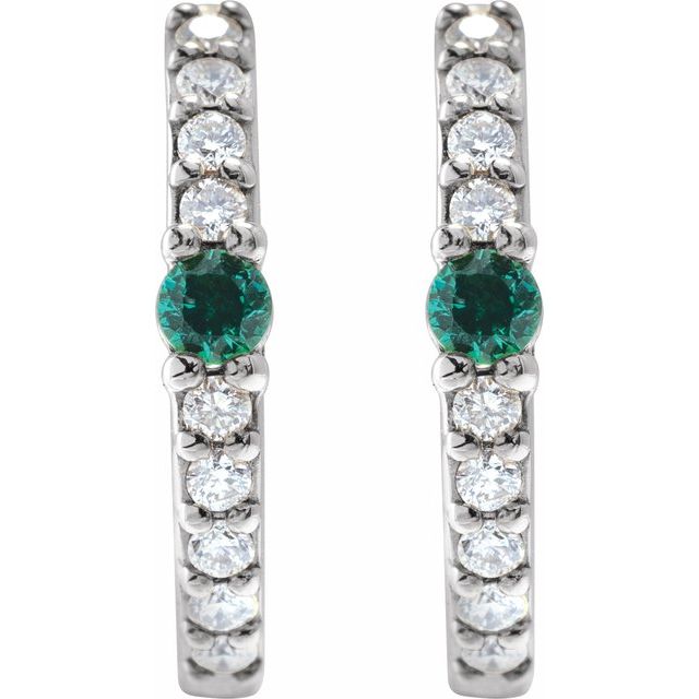 Sterling Silver Natural Emerald & 1/8 CTW Natural Diamond 13.6 mm Hoop Earring