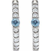 Sterling Silver Natural Aquamarine & 1/8 CTW Natural Diamond 13.6 mm Hoop Earring
