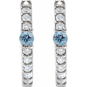 14K White Natural Aquamarine & 1/8 CTW Natural Diamond 13.6 mm Hoop Earring