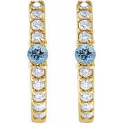 14K Yellow Natural Aquamarine & 1/8 CTW Natural Diamond 13.6 mm Hoop Earring
