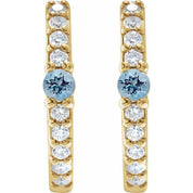 14K Yellow Natural Aquamarine & 1/8 CTW Natural Diamond 13.6 mm Hoop Earring