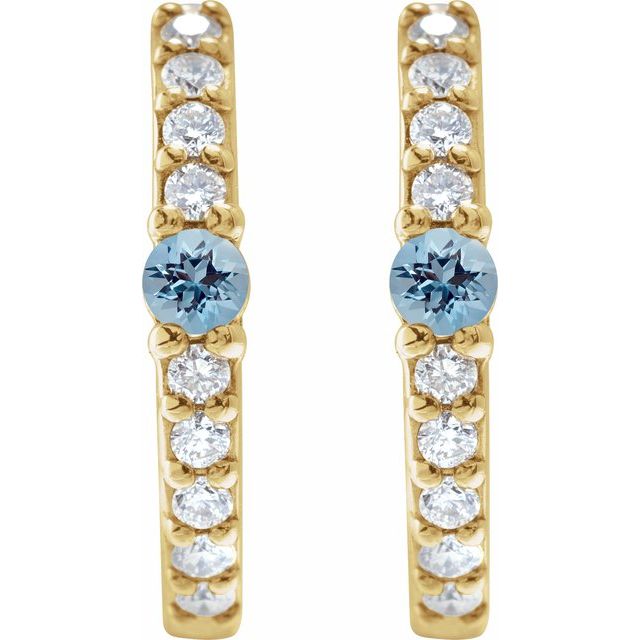 14K Yellow Natural Aquamarine & 1/8 CTW Natural Diamond 13.6 mm Hoop Earring
