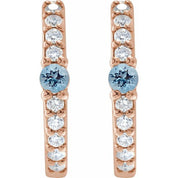 14K Rose Natural Aquamarine & 1/8 CTW Natural Diamond 13.6 mm Hoop Earring