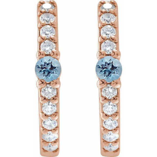 14K Rose Natural Aquamarine & 1/8 CTW Natural Diamond 13.6 mm Hoop Earring