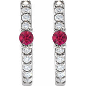 Sterling Silver Natural Ruby & 1/8 CTW Natural Diamond 13.6 mm Hoop Earring