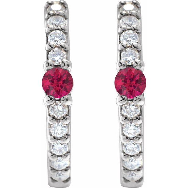 Sterling Silver Natural Ruby & 1/8 CTW Natural Diamond 13.6 mm Hoop Earring