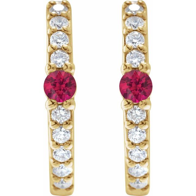 14K Yellow Lab-Grown Ruby & 1/8 CTW Natural Diamond 13.6 mm Hoop Earring