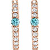 14K Rose Natural Blue Zircon & 1/8 CTW Natural Diamond 13.6 mm Hoop Earring