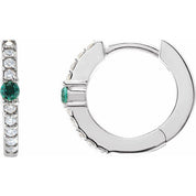 Sterling Silver Natural Emerald & 1/8 CTW Natural Diamond 13.6 mm Hoop Earring