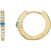 14K Yellow Natural Aquamarine & 1/8 CTW Natural Diamond 13.6 mm Hoop Earring