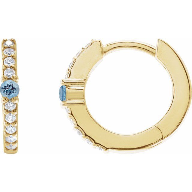 14K Yellow Natural Aquamarine & 1/8 CTW Natural Diamond 13.6 mm Hoop Earring
