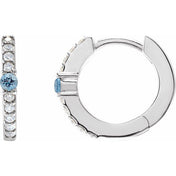Sterling Silver Natural Aquamarine & 1/8 CTW Natural Diamond 13.6 mm Hoop Earring