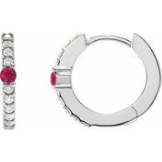 Sterling Silver Natural Ruby & 1/8 CTW Natural Diamond 13.6 mm Hoop Earring