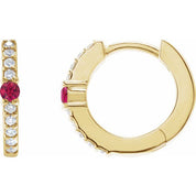 14K Yellow Lab-Grown Ruby & 1/8 CTW Natural Diamond 13.6 mm Hoop Earring