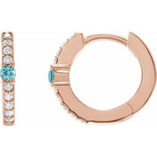 14K Rose Natural Blue Zircon & 1/8 CTW Natural Diamond 13.6 mm Hoop Earring