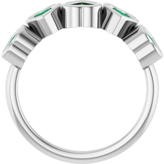 14K White Lab-Grown Emerald Ring