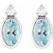 Sterling Silver 5x3 mm Natural Aquamarine & .03 CTW Natural Diamond Earrings