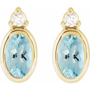 14K Yellow 5x3 mm Natural Aquamarine & .03 CTW Natural Diamond Earrings