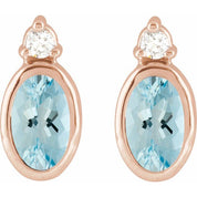 14K Rose 5x3 mm Natural Aquamarine & .03 CTW Natural Diamond Earrings