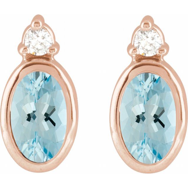 14K Rose 5x3 mm Natural Aquamarine & .03 CTW Natural Diamond Earrings