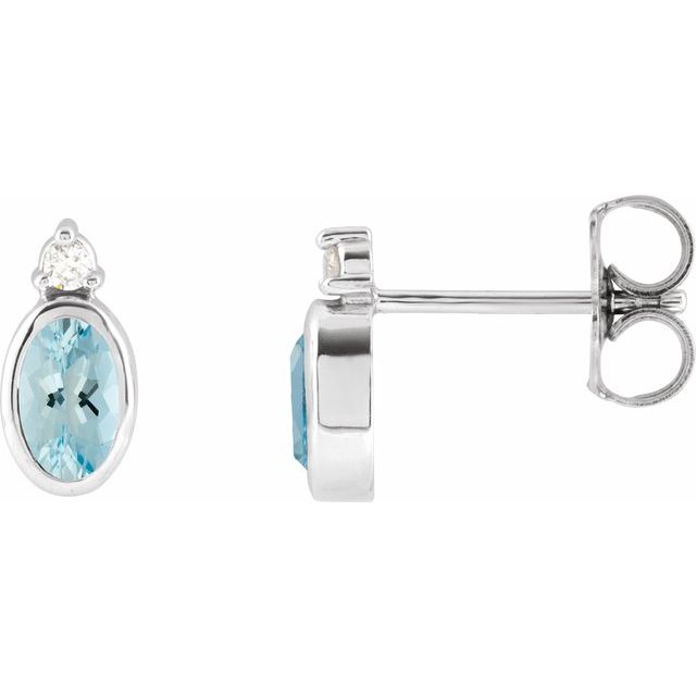 Sterling Silver 5x3 mm Natural Aquamarine & .03 CTW Natural Diamond Earrings