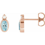 14K Rose 5x3 mm Natural Aquamarine & .03 CTW Natural Diamond Earrings