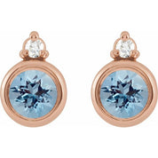 14K Rose 4 mm Natural Aquamarine & .03 CTW Natural Diamond Earrings