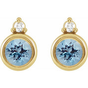 14K Yellow 4 mm Natural Aquamarine & .03 CTW Natural Diamond Earrings