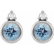 Sterling Silver 4 mm Natural Aquamarine & .03 CTW Natural Diamond Earrings