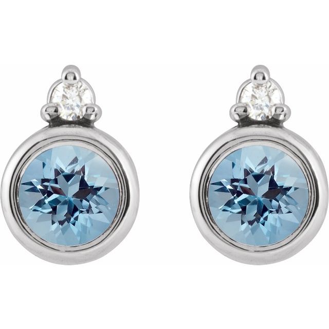 Sterling Silver 4 mm Natural Aquamarine & .03 CTW Natural Diamond Earrings