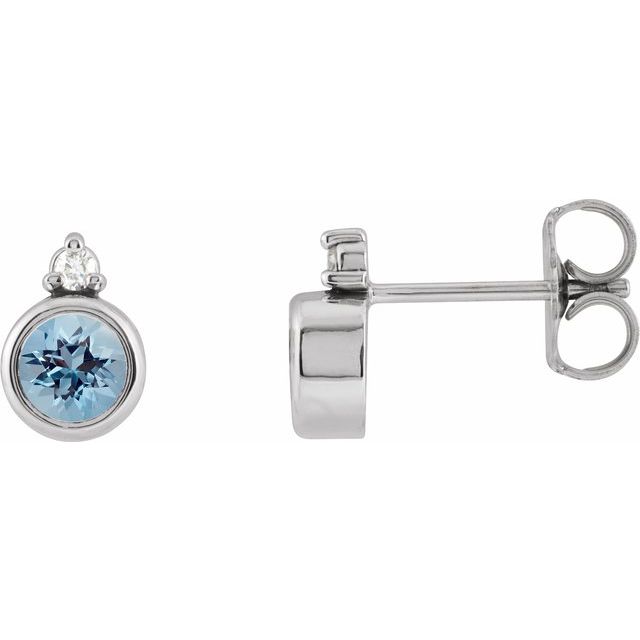 Sterling Silver 4 mm Natural Aquamarine & .03 CTW Natural Diamond Earrings