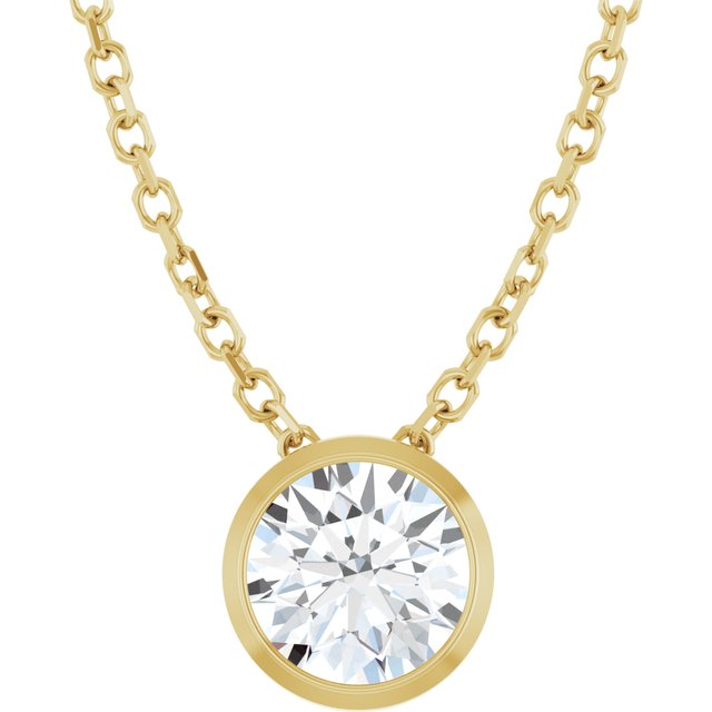 14K Yellow Lab-Grown Diamond Bezel-Set Necklace LG134 - 1/2 CT, 16-18"