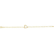 14K Yellow Heart & Paperclip-Style Chain 7" Bracelet