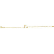 14K Yellow Heart & Paperclip-Style Chain 7" Bracelet