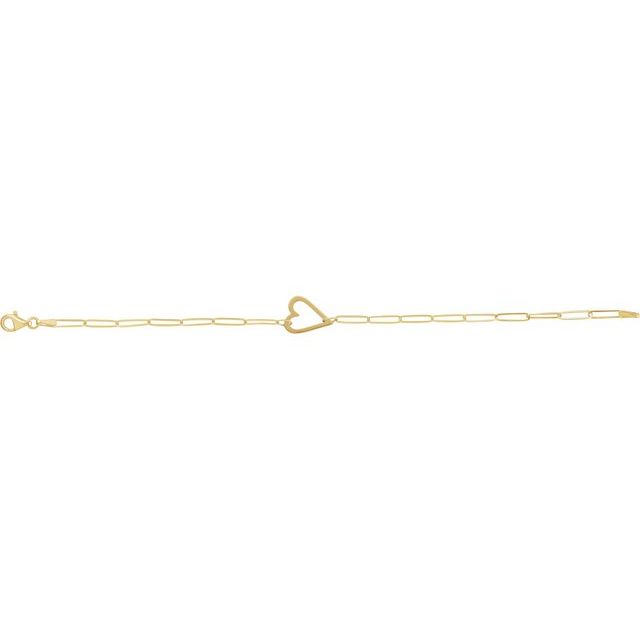 14K Yellow Heart & Paperclip-Style Chain 7" Bracelet