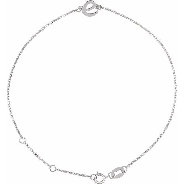 14K White Initial E 6 1/2-7 1/2" Bracelet