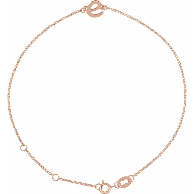 14K Rose Initial E 6 1/2-7 1/2" Bracelet