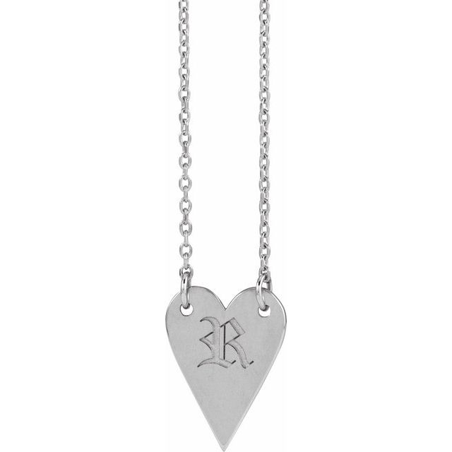 14K White Engravable Heart 18" Necklace